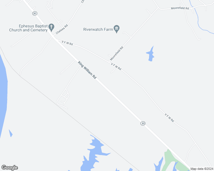 map of restaurants, bars, coffee shops, grocery stores, and more near 33345 King William Road in West Point
