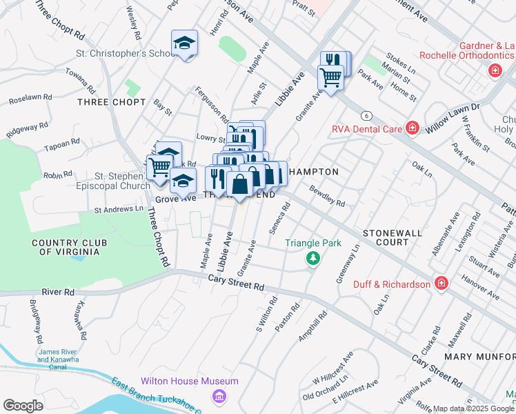 map of restaurants, bars, coffee shops, grocery stores, and more near 117 Granite Avenue in Richmond