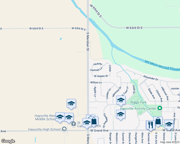 map of restaurants, bars, coffee shops, grocery stores, and more near 1430 Aspen in Haysville