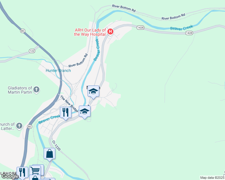 map of restaurants, bars, coffee shops, grocery stores, and more near 101 Allen Lane Drive in Martin
