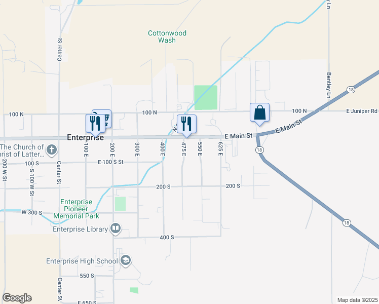 map of restaurants, bars, coffee shops, grocery stores, and more near 1-199 475 E in Enterprise