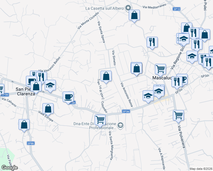 map of restaurants, bars, coffee shops, grocery stores, and more near 1 Trav.14 di Via C. Colombo in Mascalucia