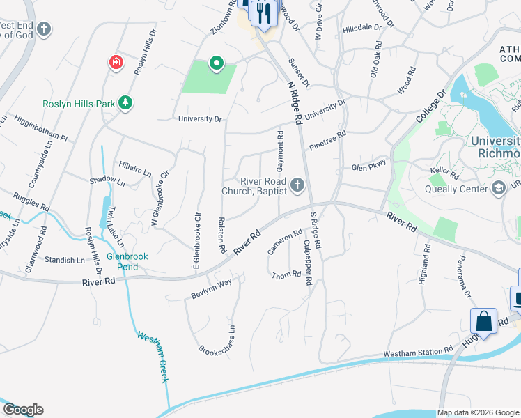 map of restaurants, bars, coffee shops, grocery stores, and more near 8104 River Road in Tuckahoe