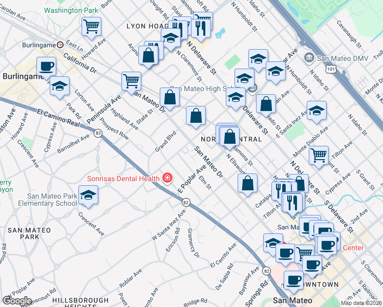 map of restaurants, bars, coffee shops, grocery stores, and more near 420 Williams Place in San Mateo