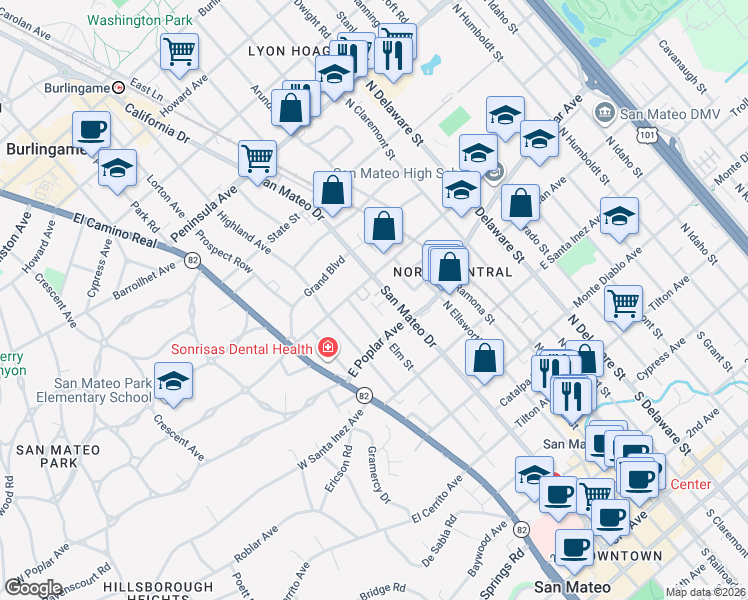 map of restaurants, bars, coffee shops, grocery stores, and more near 420 Williams Place in San Mateo