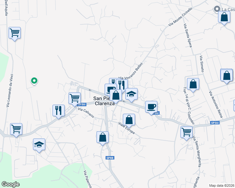 map of restaurants, bars, coffee shops, grocery stores, and more near 117 Via Umberto in San Pietro Clarenza