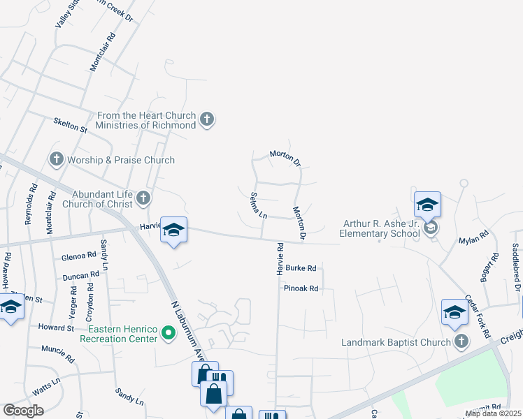 map of restaurants, bars, coffee shops, grocery stores, and more near 1409 Selma Lane in Richmond
