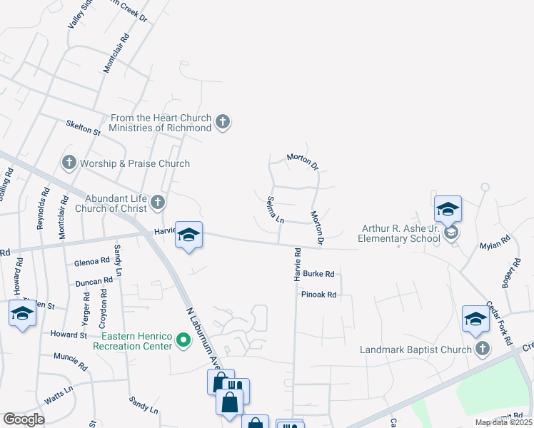 map of restaurants, bars, coffee shops, grocery stores, and more near 1408 Selma Lane in Richmond