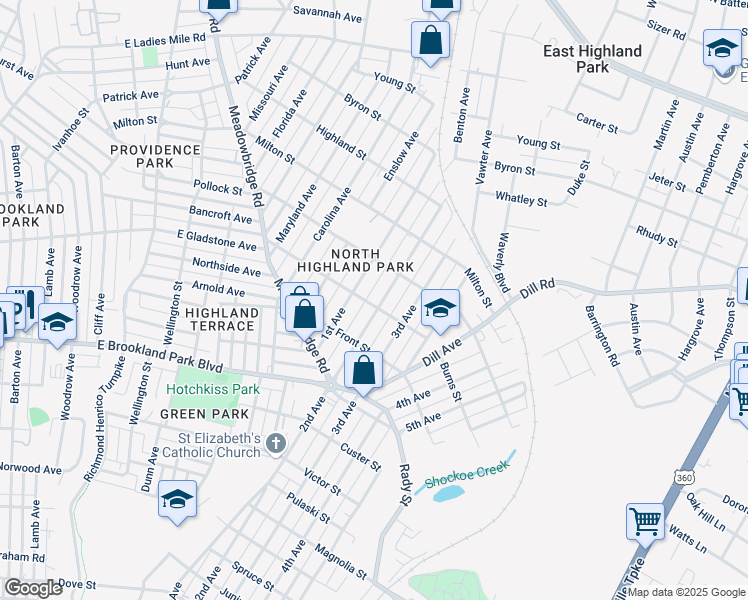 map of restaurants, bars, coffee shops, grocery stores, and more near 3200 2nd Avenue in Richmond