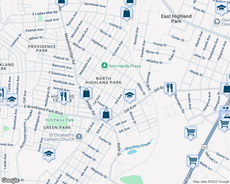 map of restaurants, bars, coffee shops, grocery stores, and more near 3209 2nd Avenue in Richmond