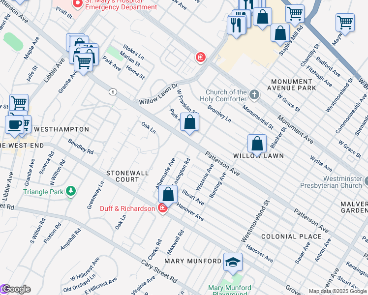 map of restaurants, bars, coffee shops, grocery stores, and more near 374 Lexington Road in Richmond