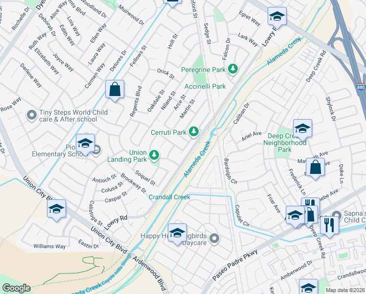 map of restaurants, bars, coffee shops, grocery stores, and more near 4575 Novato Street in Union City