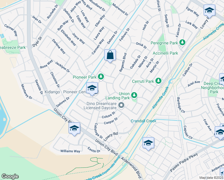 map of restaurants, bars, coffee shops, grocery stores, and more near 32912 Regents Boulevard in Union City