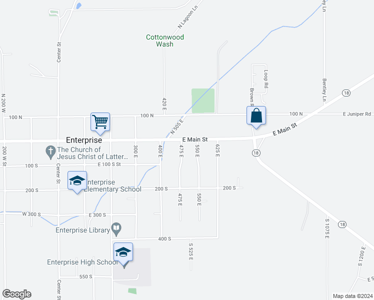 map of restaurants, bars, coffee shops, grocery stores, and more near 490 East Main Street in Enterprise