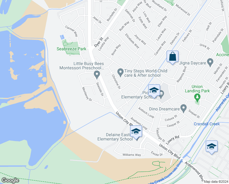 map of restaurants, bars, coffee shops, grocery stores, and more near 4853 Sally Court in Union City