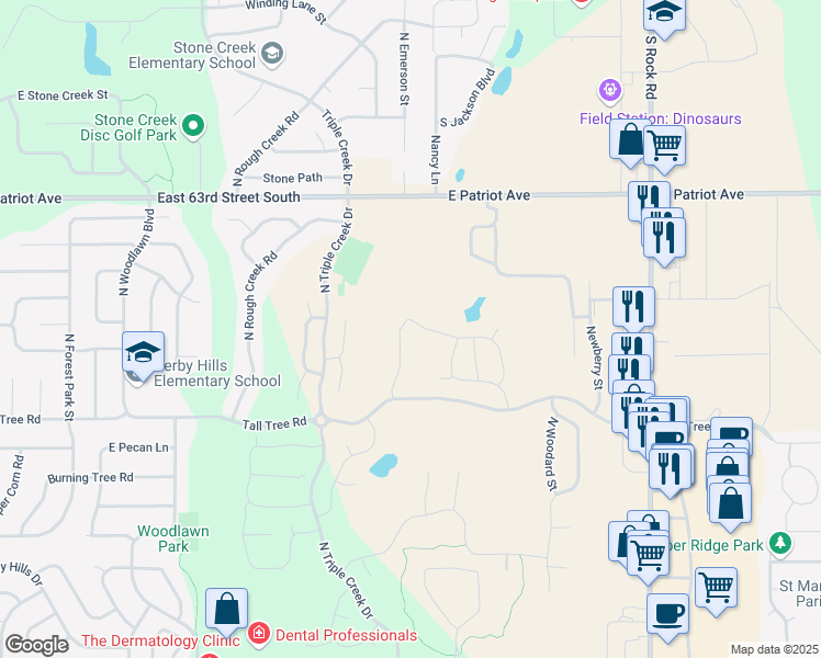 map of restaurants, bars, coffee shops, grocery stores, and more near 1500 Tall Tree Road in Derby