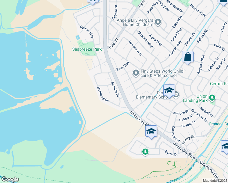 map of restaurants, bars, coffee shops, grocery stores, and more near 32468 Seaside Drive in Union City