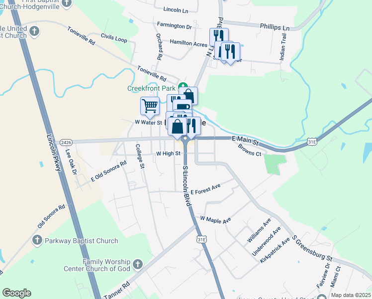map of restaurants, bars, coffee shops, grocery stores, and more near in Hodgenville