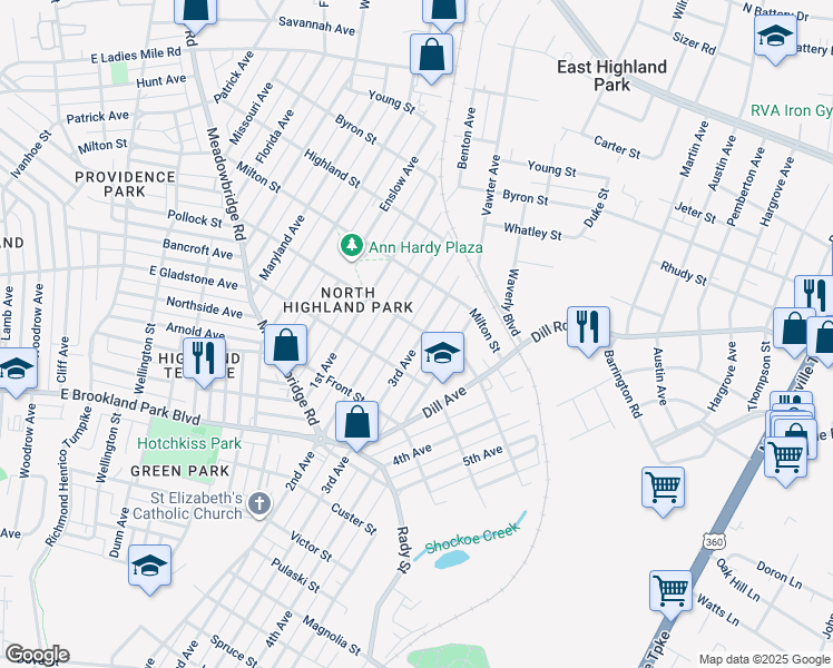 map of restaurants, bars, coffee shops, grocery stores, and more near 3216 3rd Avenue in Richmond