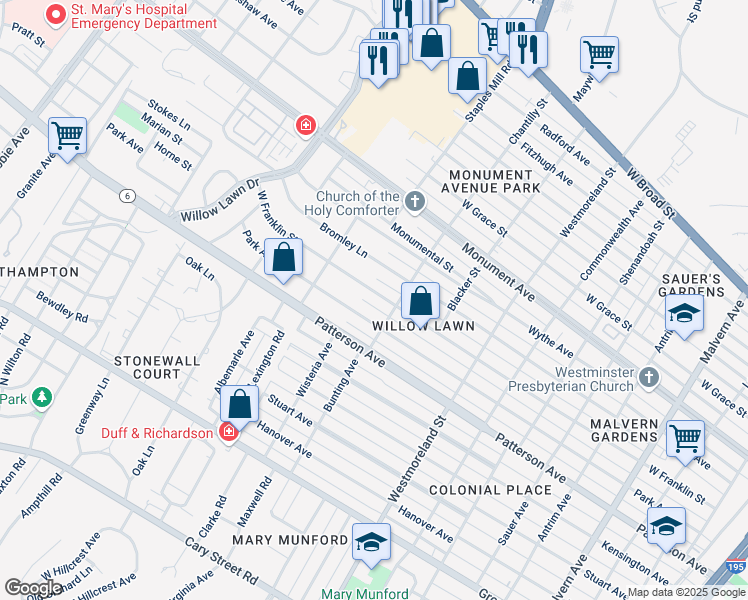 map of restaurants, bars, coffee shops, grocery stores, and more near 4811 West Franklin Street in Richmond