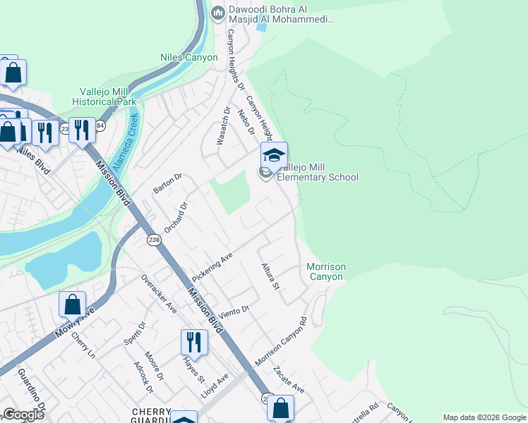 map of restaurants, bars, coffee shops, grocery stores, and more near 38662 Chrisholm Place in Fremont