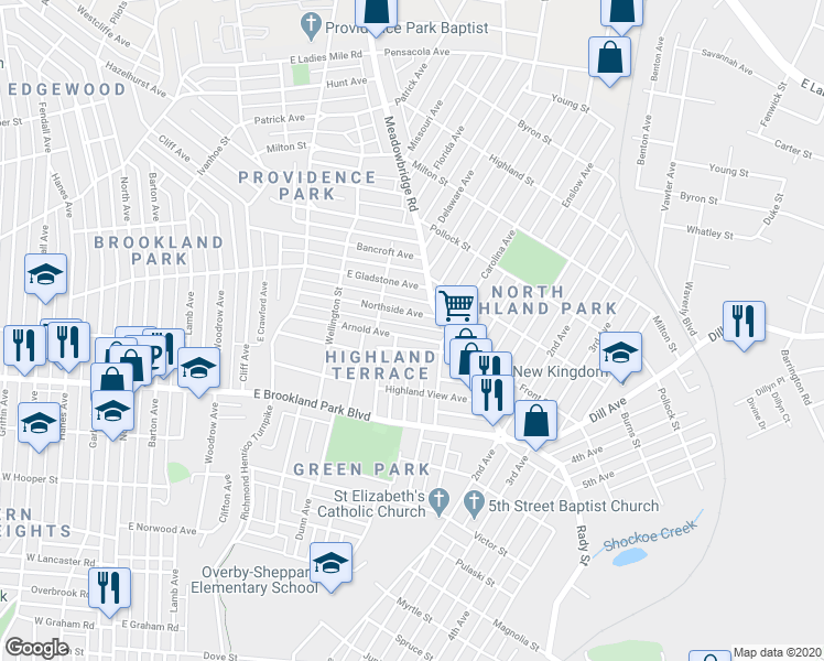 map of restaurants, bars, coffee shops, grocery stores, and more near 729 Northside Avenue in Richmond