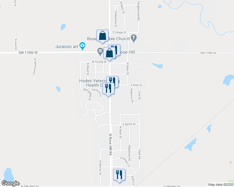 map of restaurants, bars, coffee shops, grocery stores, and more near 200 Cedar Point Court in Rose Hill