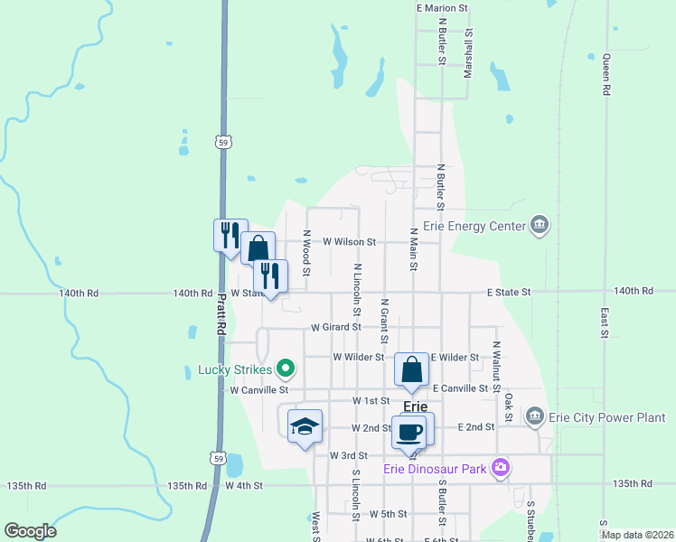 map of restaurants, bars, coffee shops, grocery stores, and more near 520 Webster Court in Erie