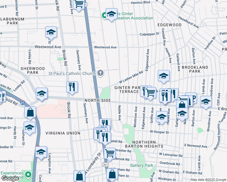 map of restaurants, bars, coffee shops, grocery stores, and more near 3011 Hawthorne Ave in Richmond