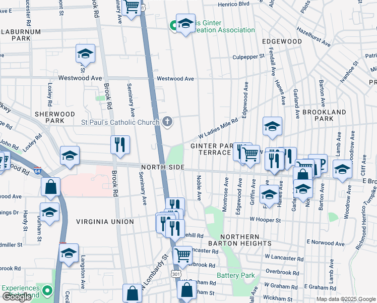 map of restaurants, bars, coffee shops, grocery stores, and more near 3011 Hawthorne Ave in Richmond