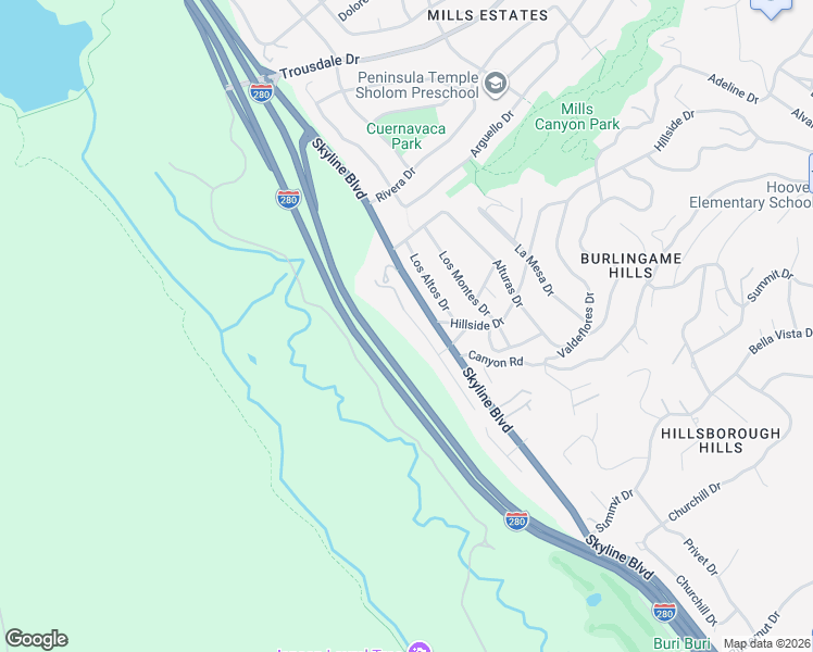 map of restaurants, bars, coffee shops, grocery stores, and more near 60 Loma Vista Drive in Burlingame