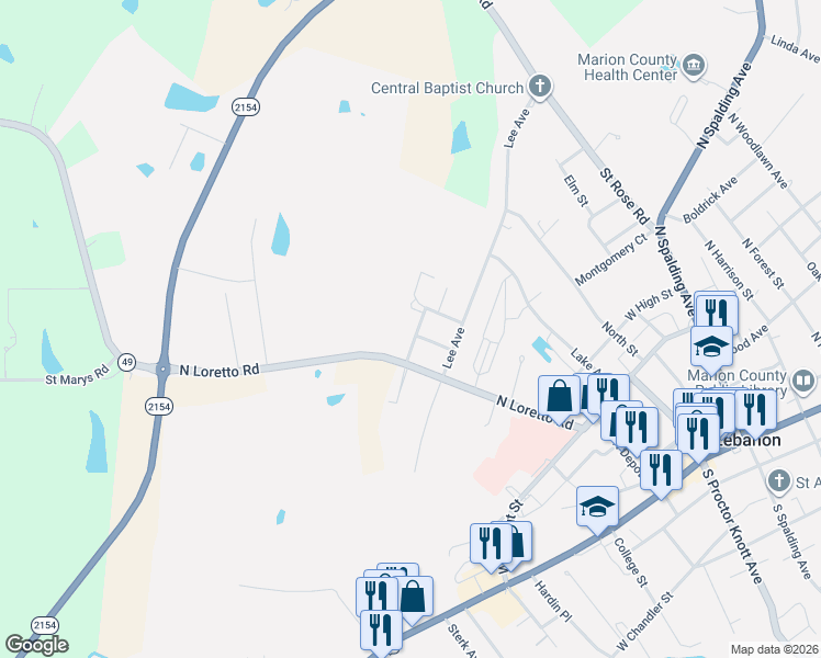 map of restaurants, bars, coffee shops, grocery stores, and more near 353 J F Kennedy Lane in Lebanon