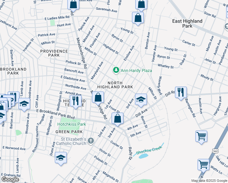 map of restaurants, bars, coffee shops, grocery stores, and more near 3204 1st Avenue in Richmond