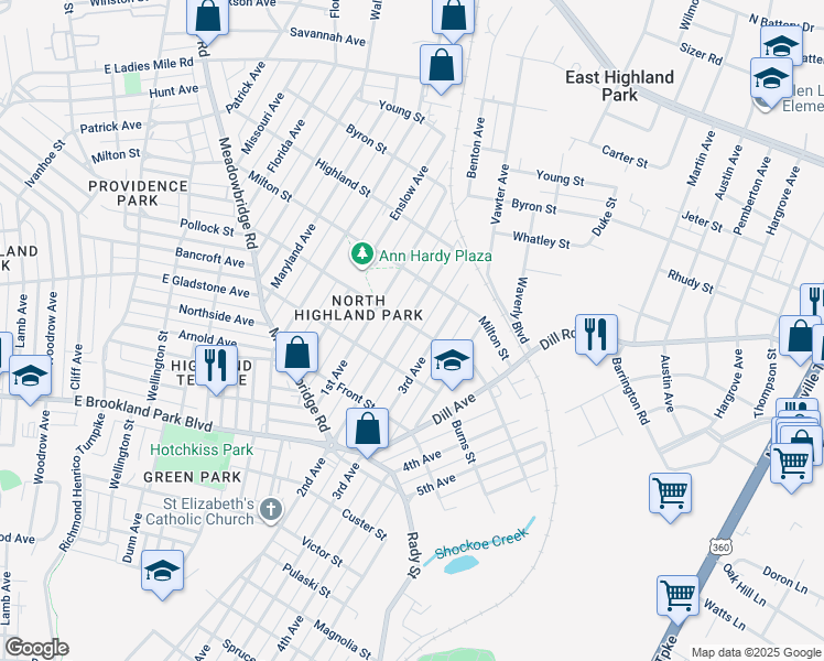 map of restaurants, bars, coffee shops, grocery stores, and more near 3225 2nd Avenue in Richmond