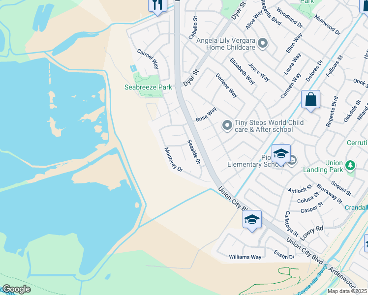 map of restaurants, bars, coffee shops, grocery stores, and more near 32451 Capitola Court in Union City