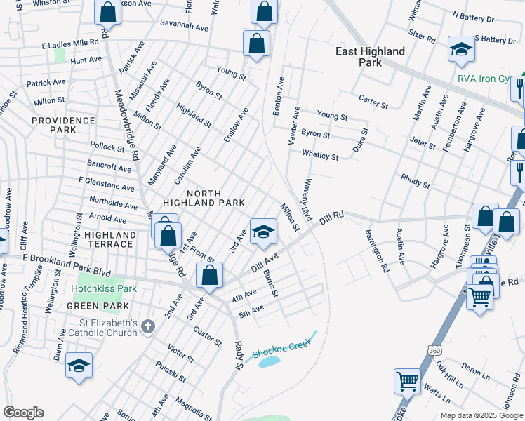 map of restaurants, bars, coffee shops, grocery stores, and more near 3307 3rd Avenue in Richmond