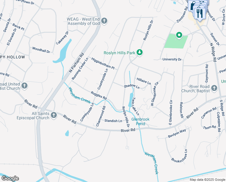 map of restaurants, bars, coffee shops, grocery stores, and more near 27 Charnwood Road in Richmond