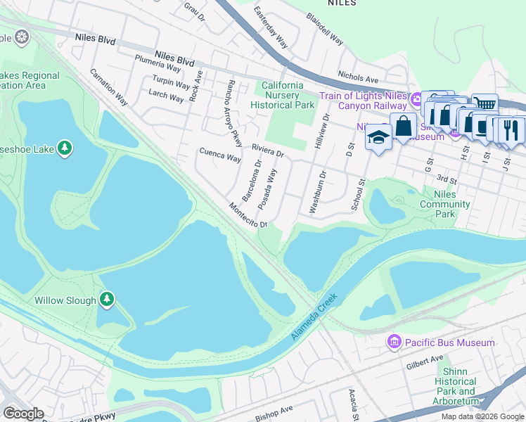 map of restaurants, bars, coffee shops, grocery stores, and more near 796 Posada Way in Fremont