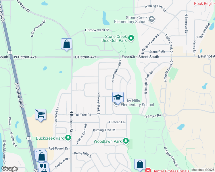 map of restaurants, bars, coffee shops, grocery stores, and more near 2448 North Button Bush Circle in Derby