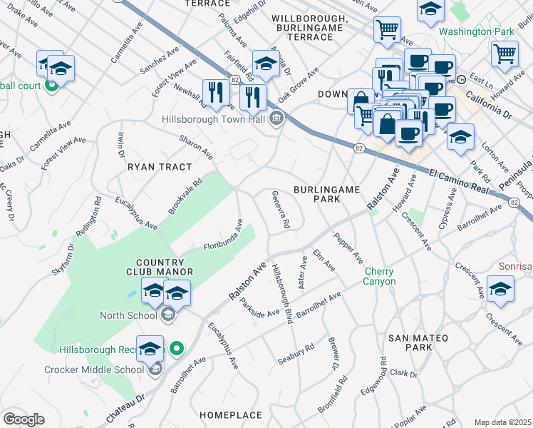 map of restaurants, bars, coffee shops, grocery stores, and more near 938 Hillsborough Boulevard in Hillsborough