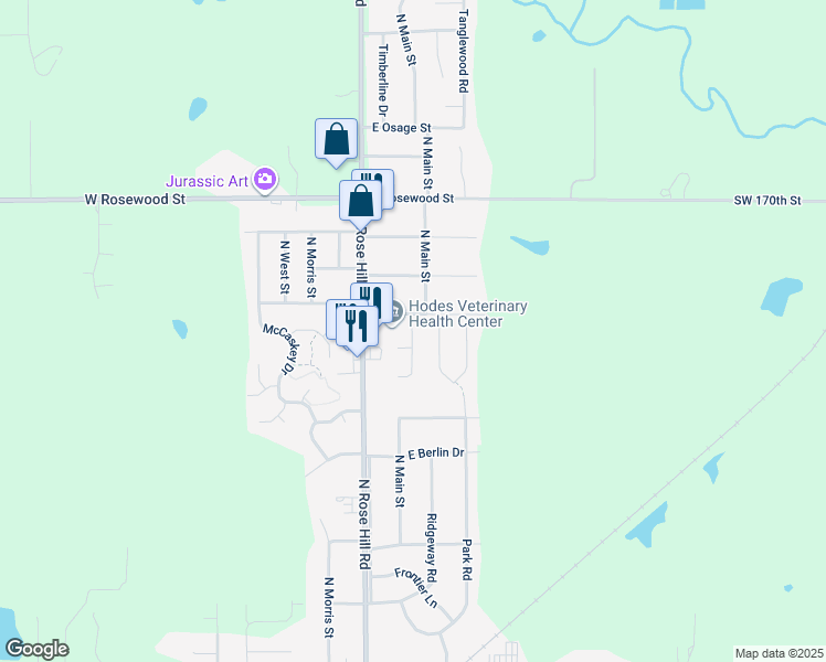 map of restaurants, bars, coffee shops, grocery stores, and more near 1014 Cedar Point Circle in Rose Hill