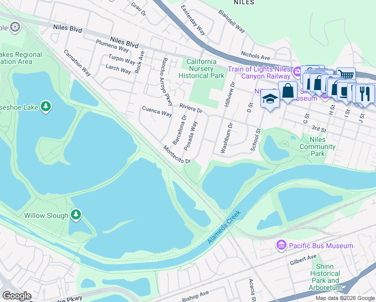 map of restaurants, bars, coffee shops, grocery stores, and more near 796 Posada Way in Fremont