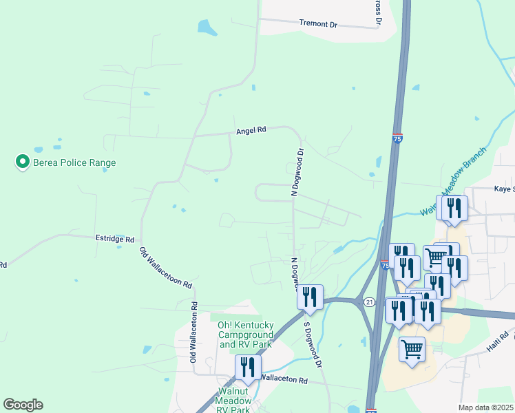 map of restaurants, bars, coffee shops, grocery stores, and more near 115 Commerce Drive in Berea
