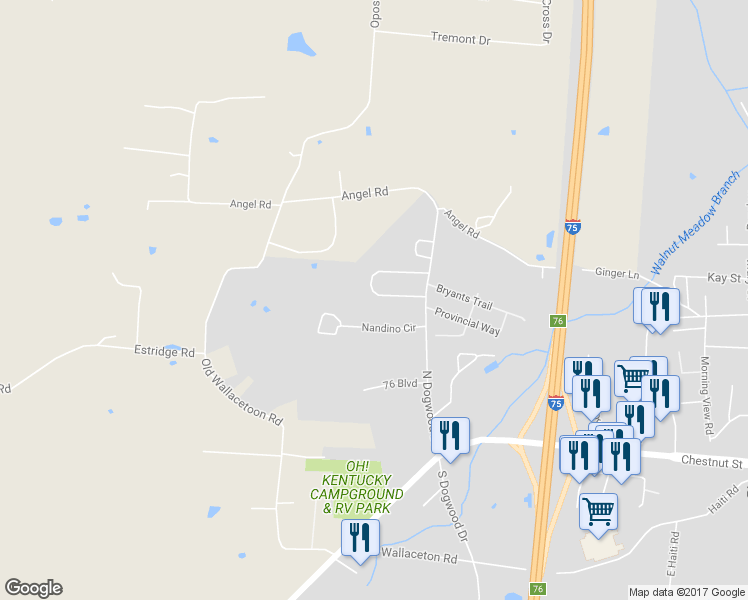 map of restaurants, bars, coffee shops, grocery stores, and more near 115 Commerce Drive in Berea