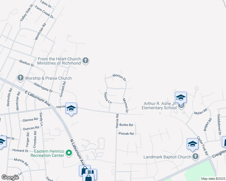 map of restaurants, bars, coffee shops, grocery stores, and more near 1317 Selma Lane in Richmond