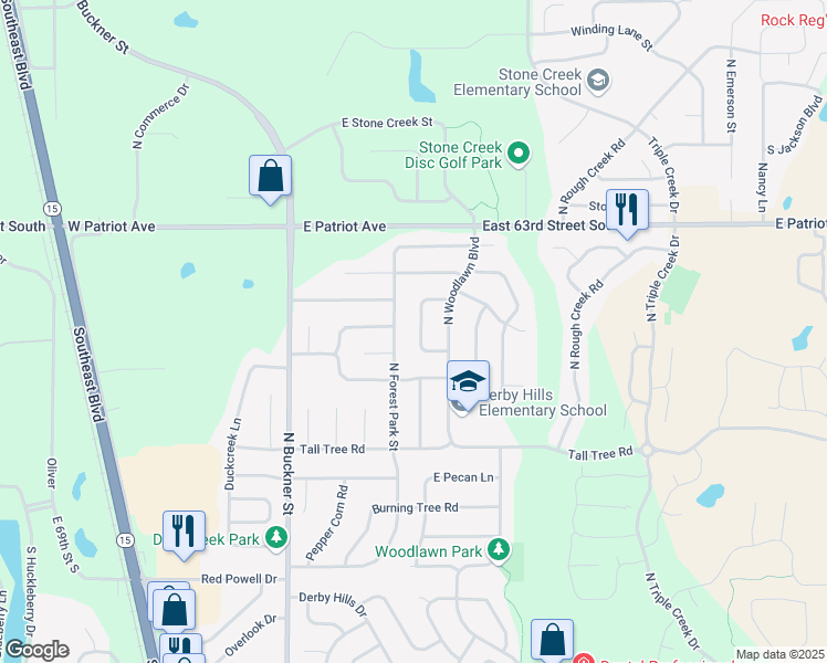map of restaurants, bars, coffee shops, grocery stores, and more near 2448 North Button Bush Circle in Derby