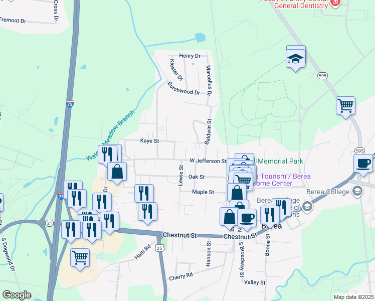 map of restaurants, bars, coffee shops, grocery stores, and more near 562 West Jefferson Street in Berea