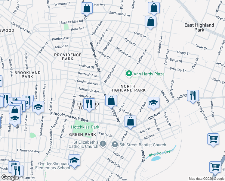 map of restaurants, bars, coffee shops, grocery stores, and more near 3117 Carolina Avenue in Richmond
