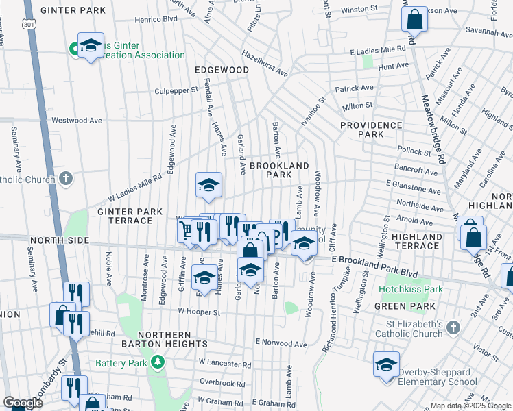map of restaurants, bars, coffee shops, grocery stores, and more near 3108 North Avenue in Richmond