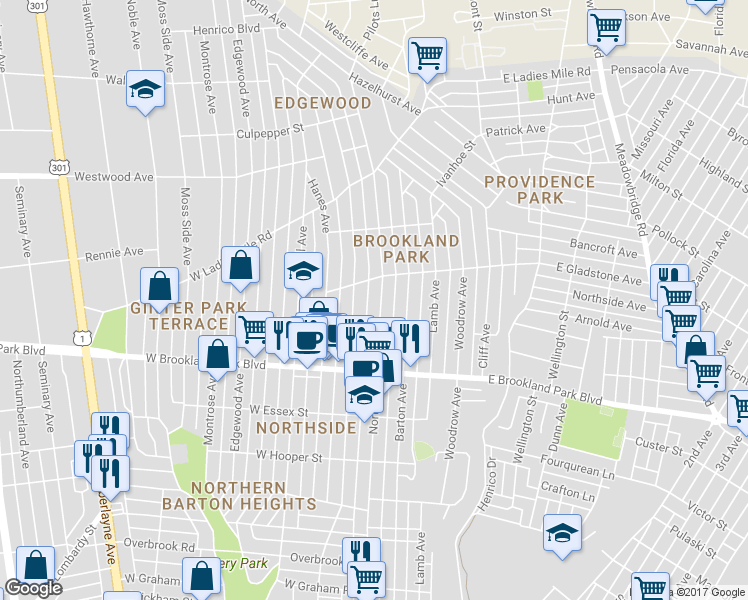 map of restaurants, bars, coffee shops, grocery stores, and more near 3108 North Avenue in Richmond
